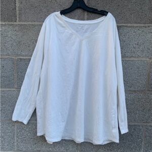 Terra & Sky Top Womens V-Neck Long Sleeve White 2X 20W-22W Cotton/Poly Blend